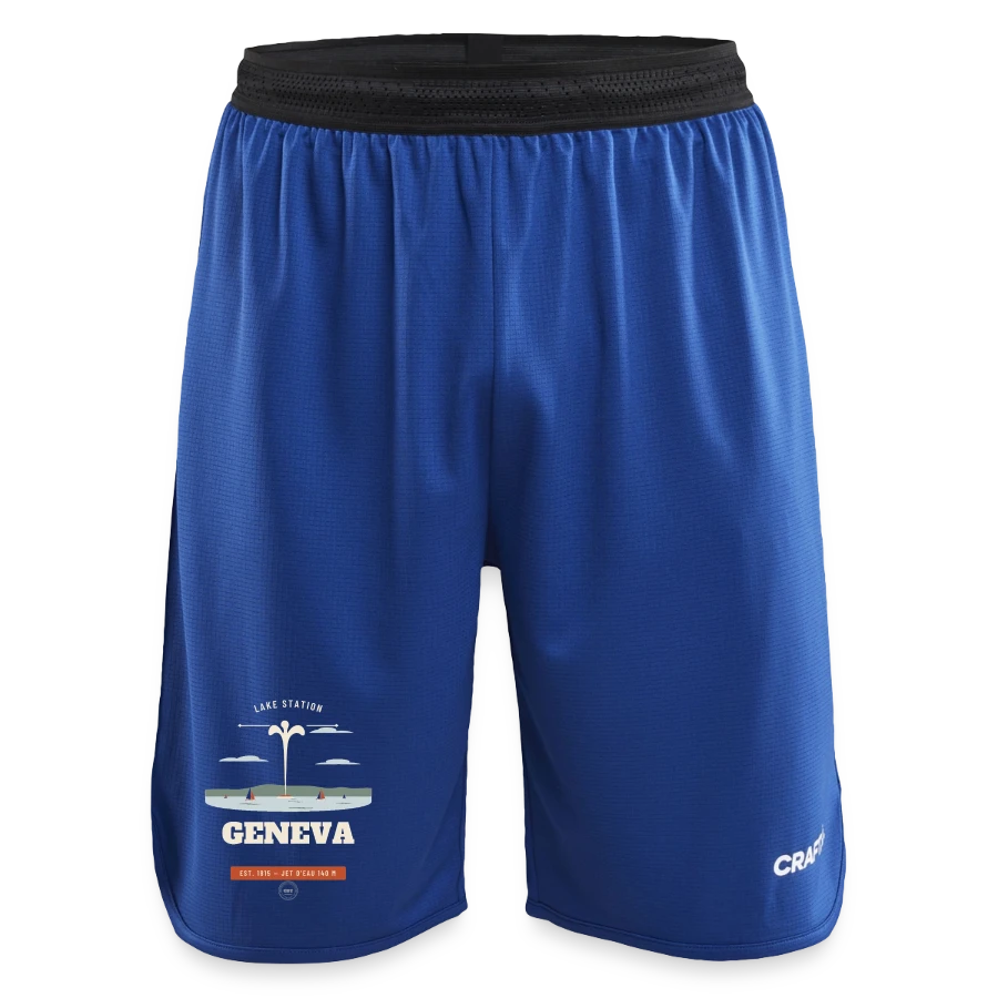 Geneva badge on a craft progress kids’ basketball shorts, royal blue