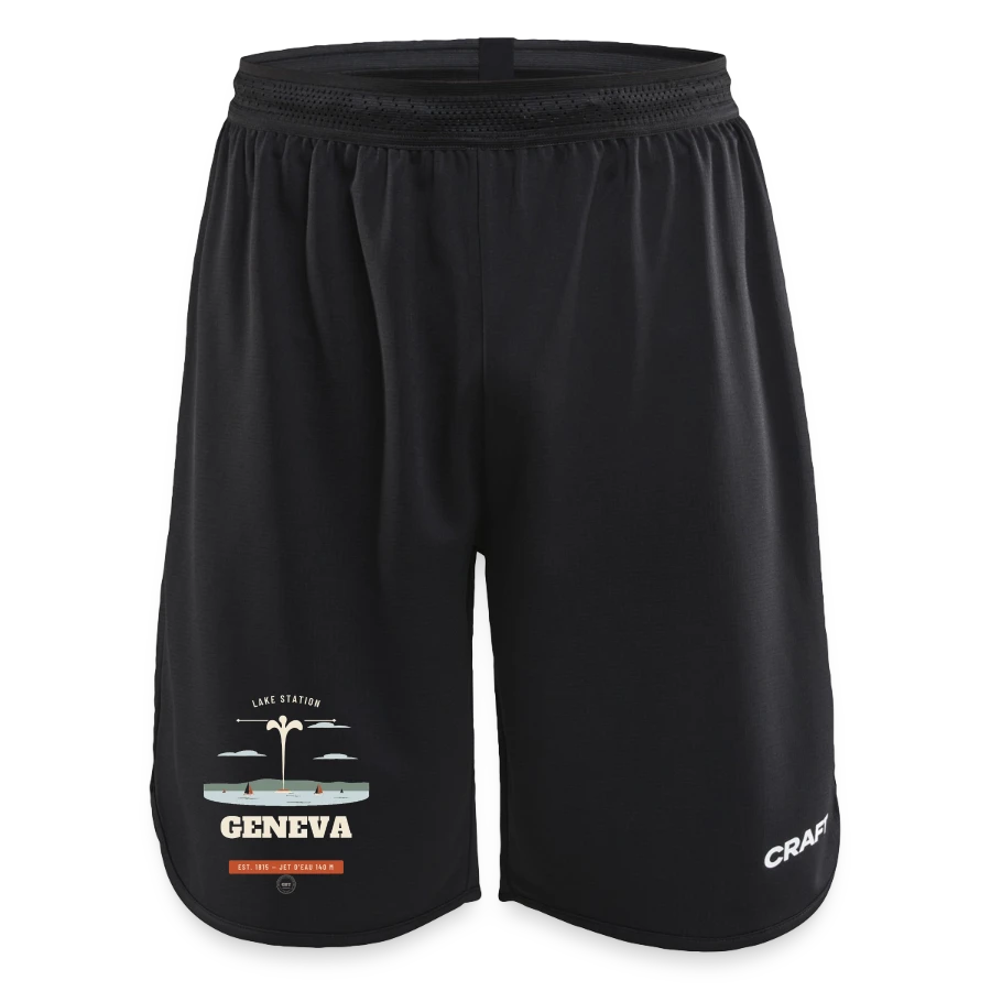 Geneva badge on a craft progress kids’ basketball shorts, black