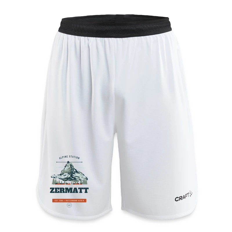 Zermatt badge on a craft progress men’s basketball shorts