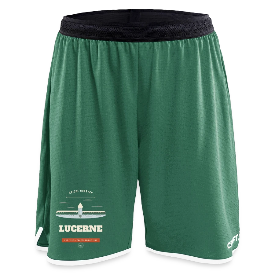 Lucerne badge on a craft progress women’s basketball shorts, evergreen