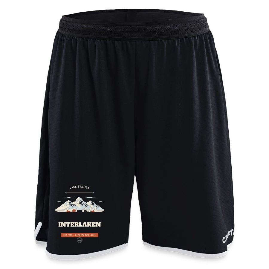 Interlaken badge on a craft progress women’s basketball shorts, black