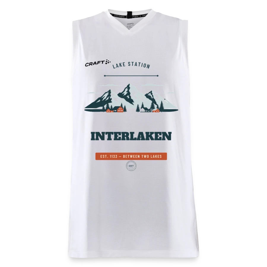Interlaken badge on a craft progress kids’ basketball jersey, white