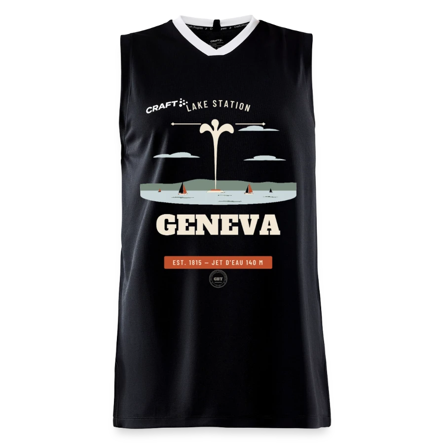 Geneva badge on a craft progress kids’ basketball jersey, black