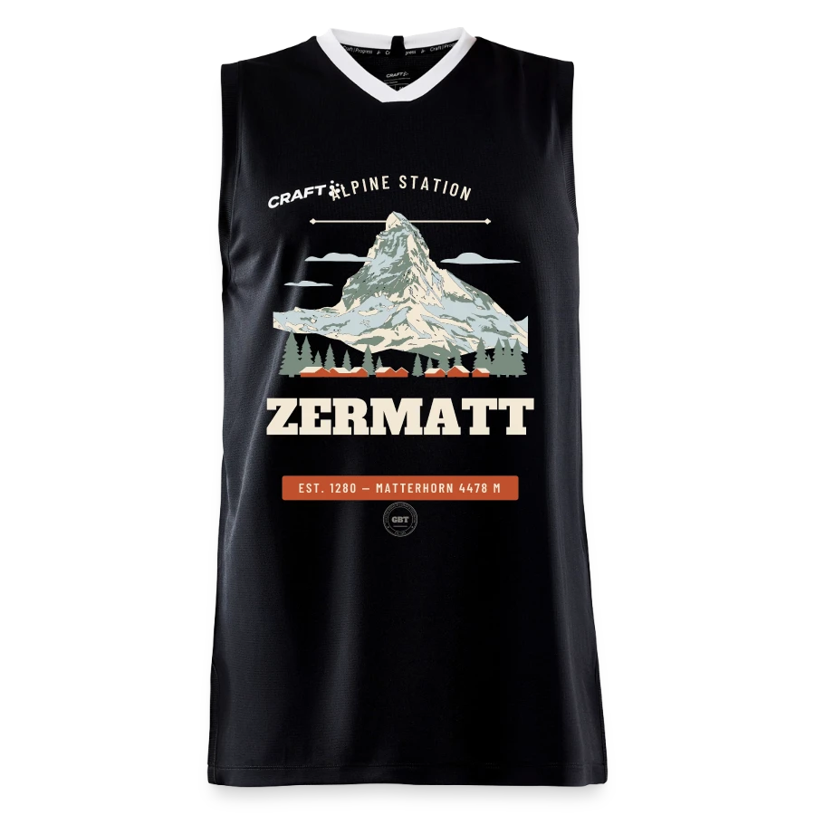Zermatt badge on a craft progress kids’ basketball jersey, black