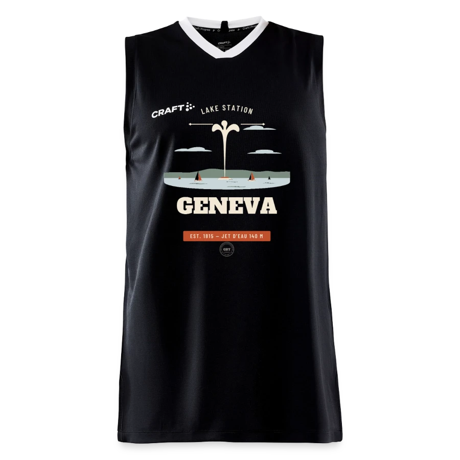 Geneva badge on a craft progress men’s basketball jersey, black