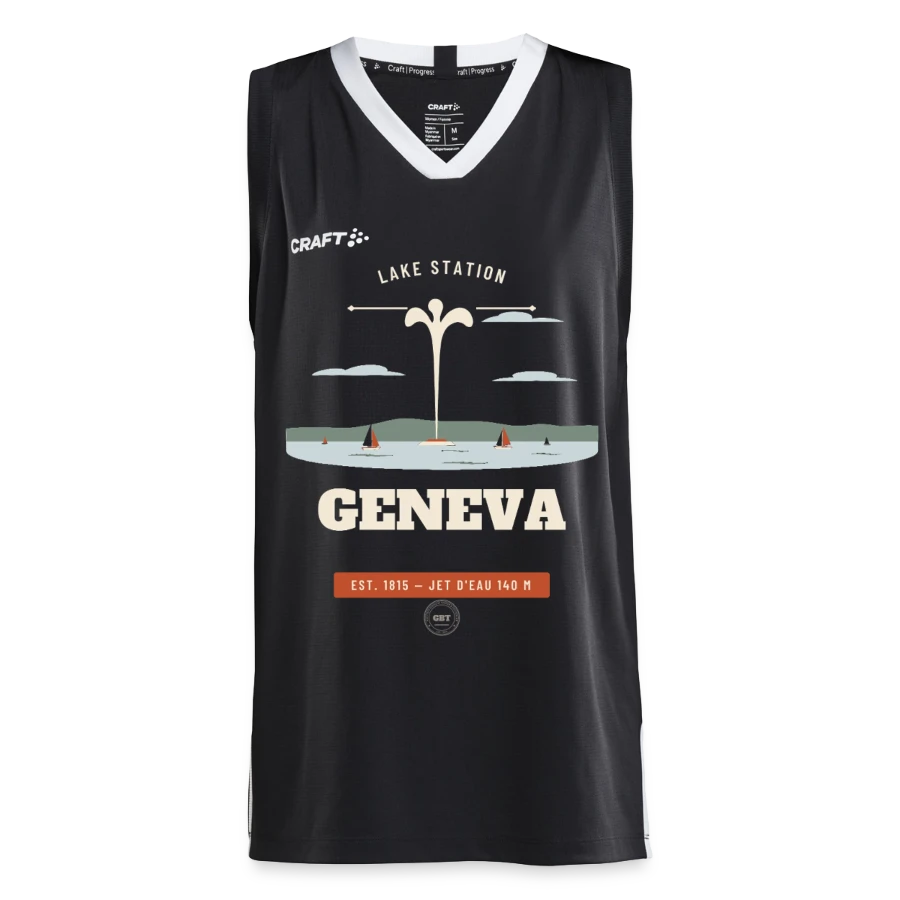 Geneva badge on a craft progress teen basketball jersey, black