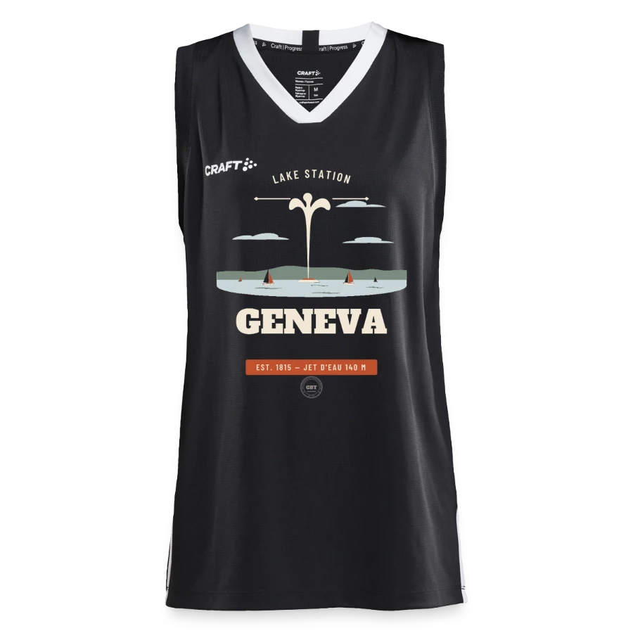 Geneva badge on a craft progress women’s basketball jersey, black