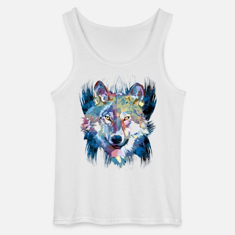 Polygon Wolf - Smuk grå ulv i blåt - Gildan tanktop til mænd - hvid