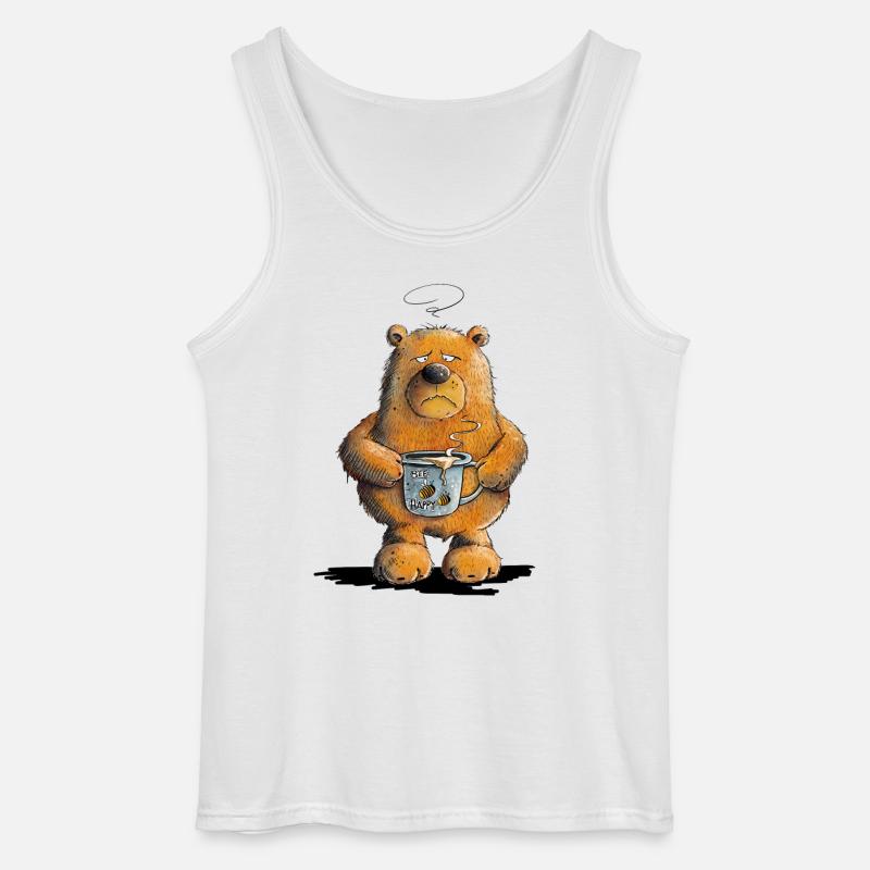 Morgenmuffel Bär Mit Kaffee - Gildan Männer Tank Top - Weiß