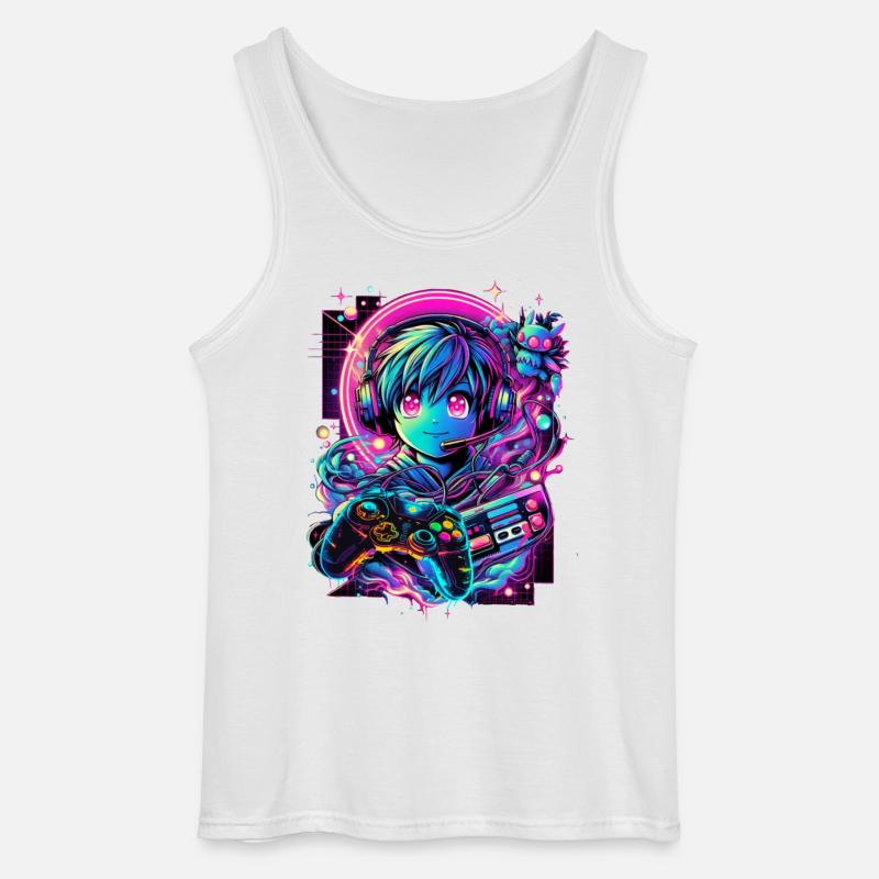 Gamer Controller Anime Synthwave Art - Gildan Männer Tank Top - Weiß