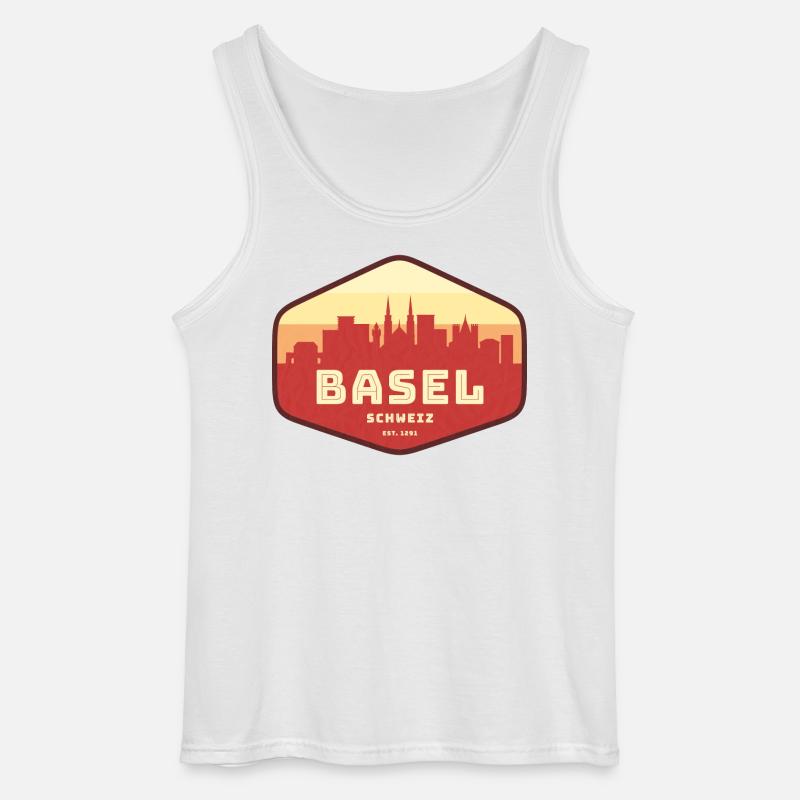 Basel Skyline Retro Abzeichen - Gildan Männer Tank Top - Weiß
