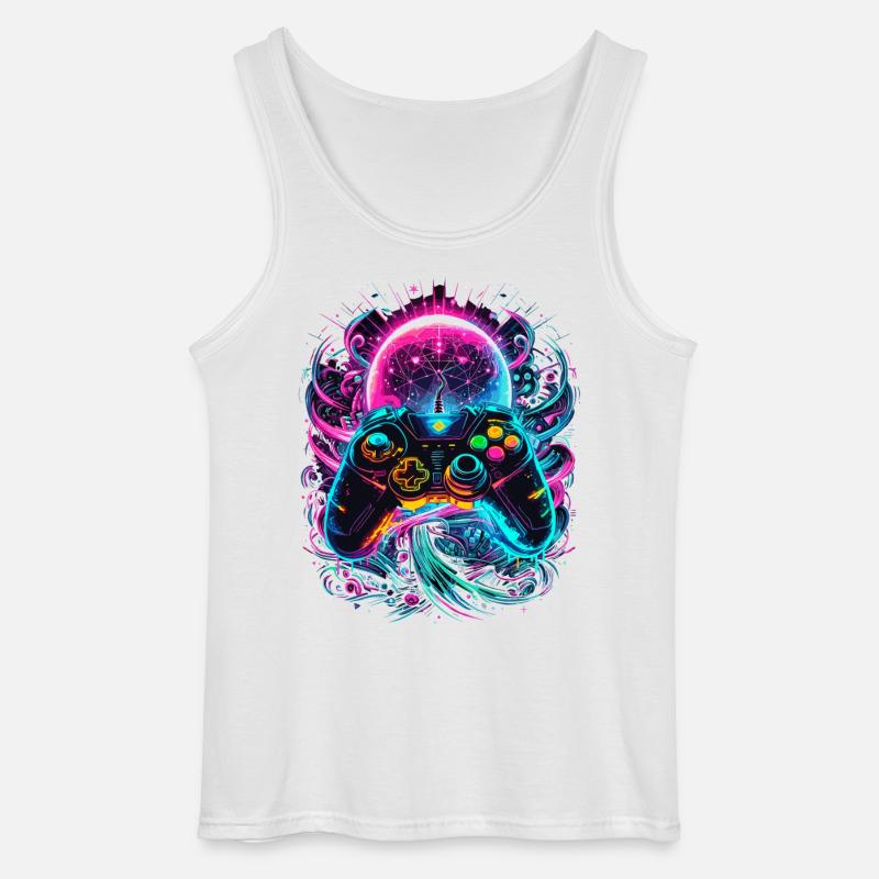 Synthwave Cyberpunk Gaming Controller - Gildan Men’s Tank Top - white