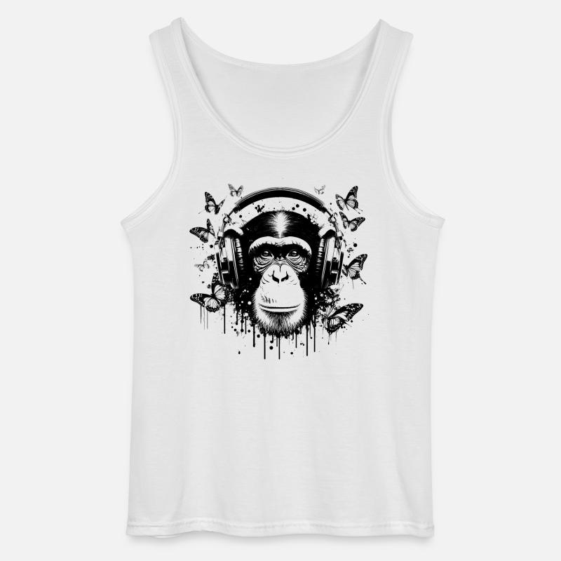 GROOVIN' MONKEY MIT KOPFHÖRERN - Gildan Männer Tank Top - Weiß