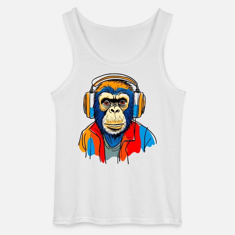 Monkey with headphones - Gildan Men’s Tank Top - white