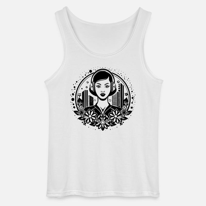 Techno Beat kick – Frau, Kopfhörer, Sequenz - Gildan Männer Tank Top - Weiß