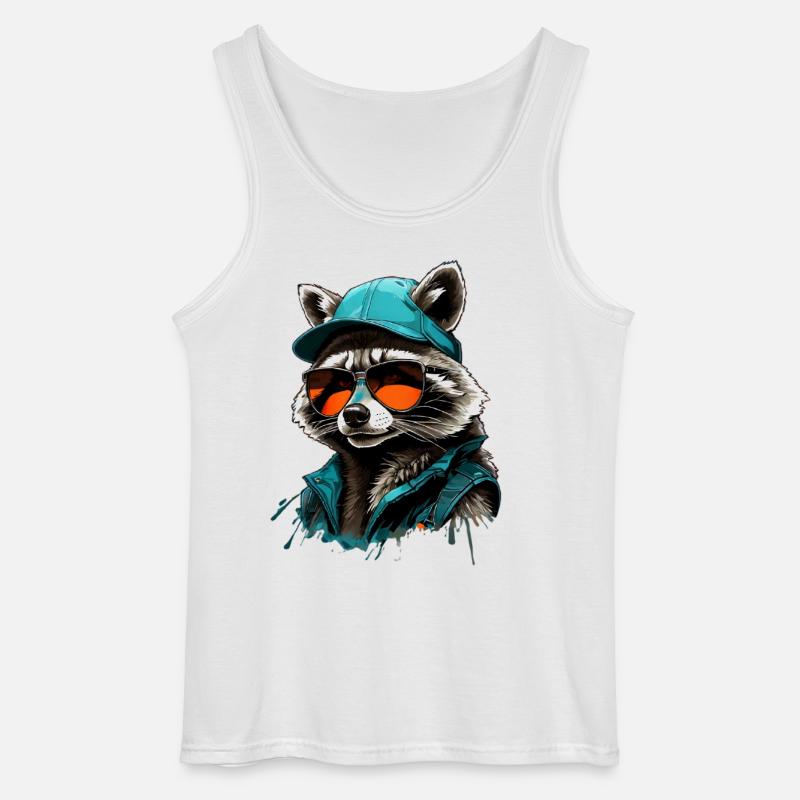Cooler Waschbär mit Sonnenbrille und Cap - Gildan Männer Tank Top - Weiß