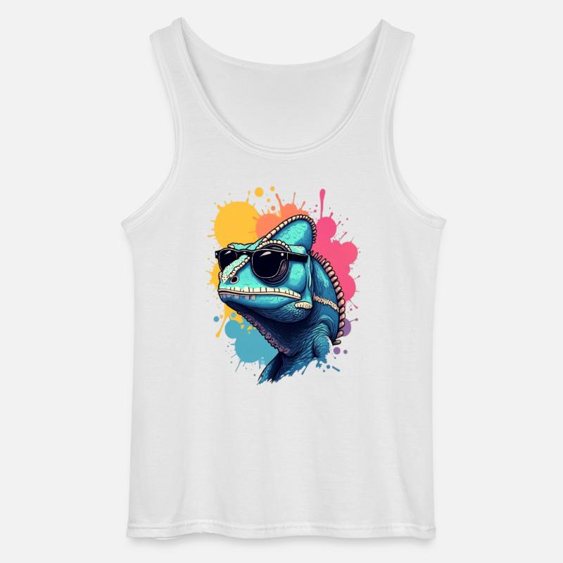 Cooles Chamäleon mit Sonnenbrille - Gildan Männer Tank Top - Weiß