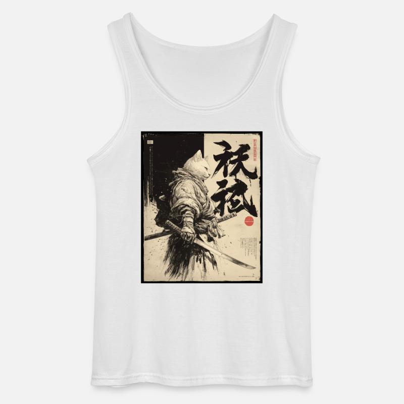 Samurai Katze, Japanischer Krieger & Kämpfer - Gildan Männer Tank Top - Weiß
