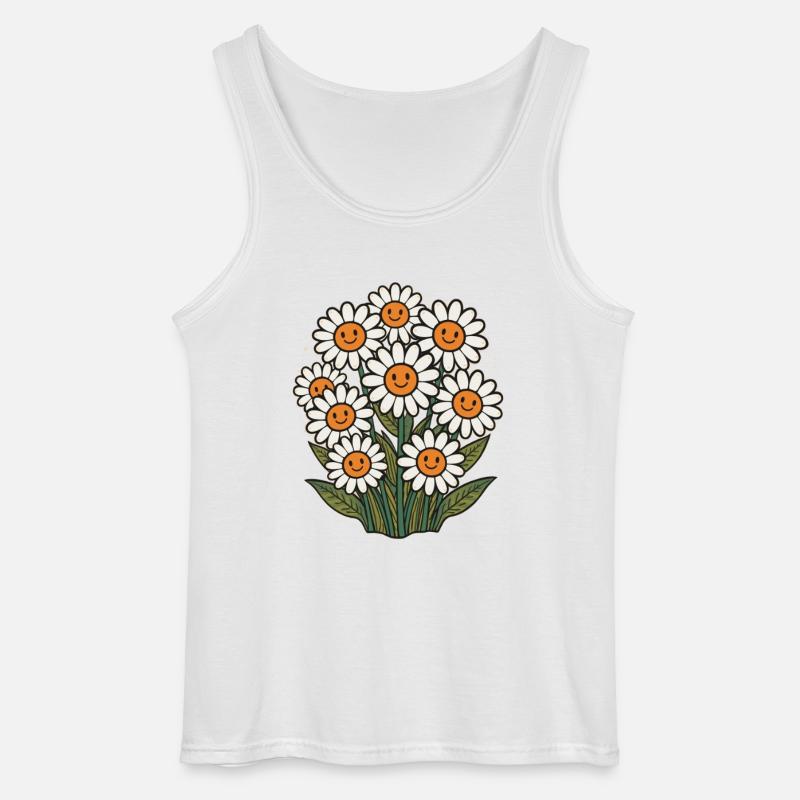 Fröhliche Blumen mit Smileys - Gildan Männer Tank Top - Weiß
