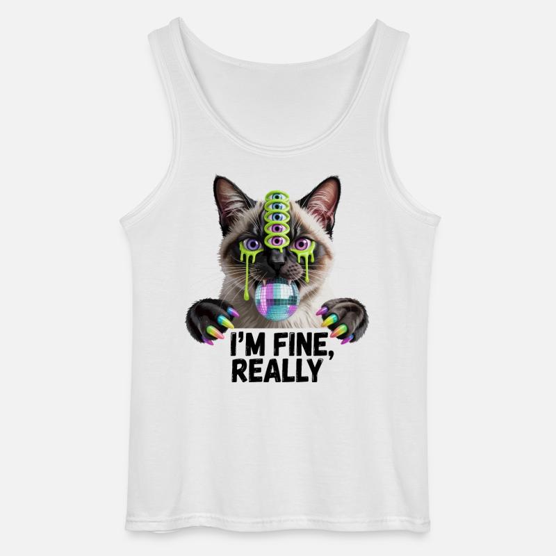 Neon-Mehräugige Disco-Katze - Gildan Männer Tank Top - Weiß