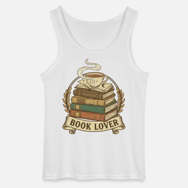 Gemütlicher Bücherstapel mit Dampfbecher - Gildan Männer Tank Top - Weiß