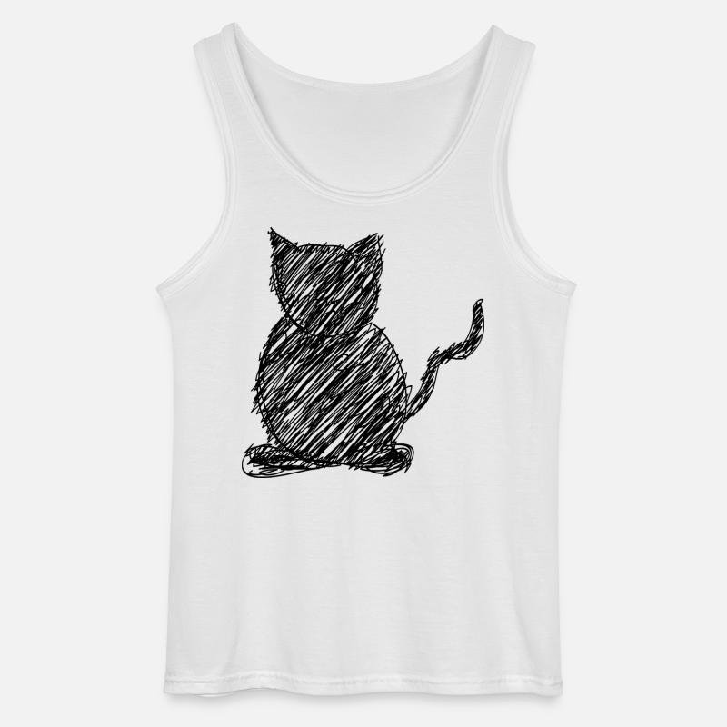 Katze Scribble Zeichnung Tier Geschenk - Gildan Männer Tank Top - Weiß