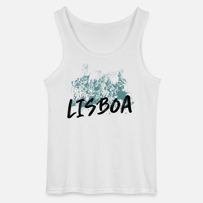 Monument Discoveries Lissabon blaue Illustration - Gildan Männer Tank Top - Weiß