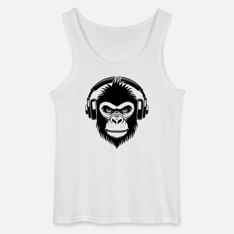 Frecher Comic-Affe mit Kopfhörern Shirt - Gildan Männer Tank Top - Weiß
