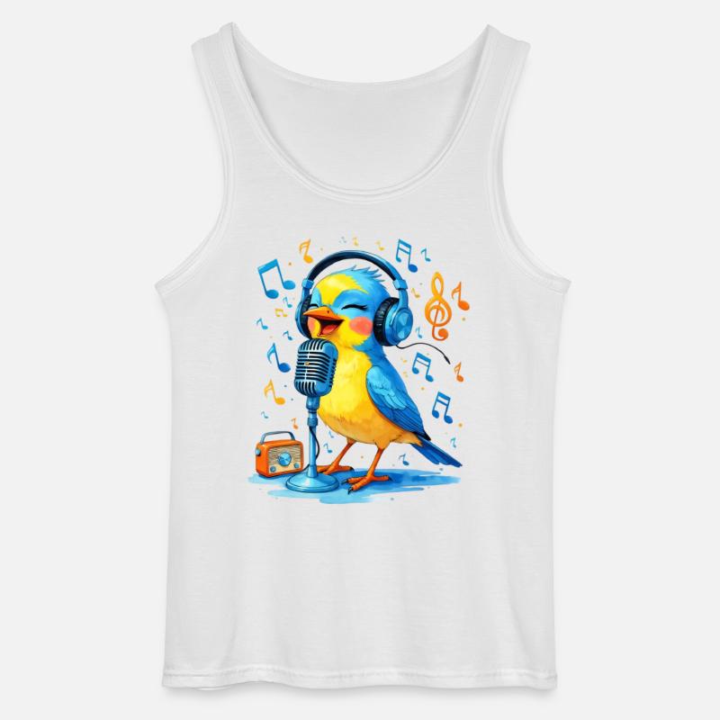 Karaoke Vogel mit Kopfhörern - Gildan Männer Tank Top - Weiß