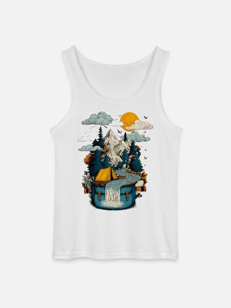 Mountain Lake Path - Camping Backpacker Motif - Gildan Men’s Tank Top - white