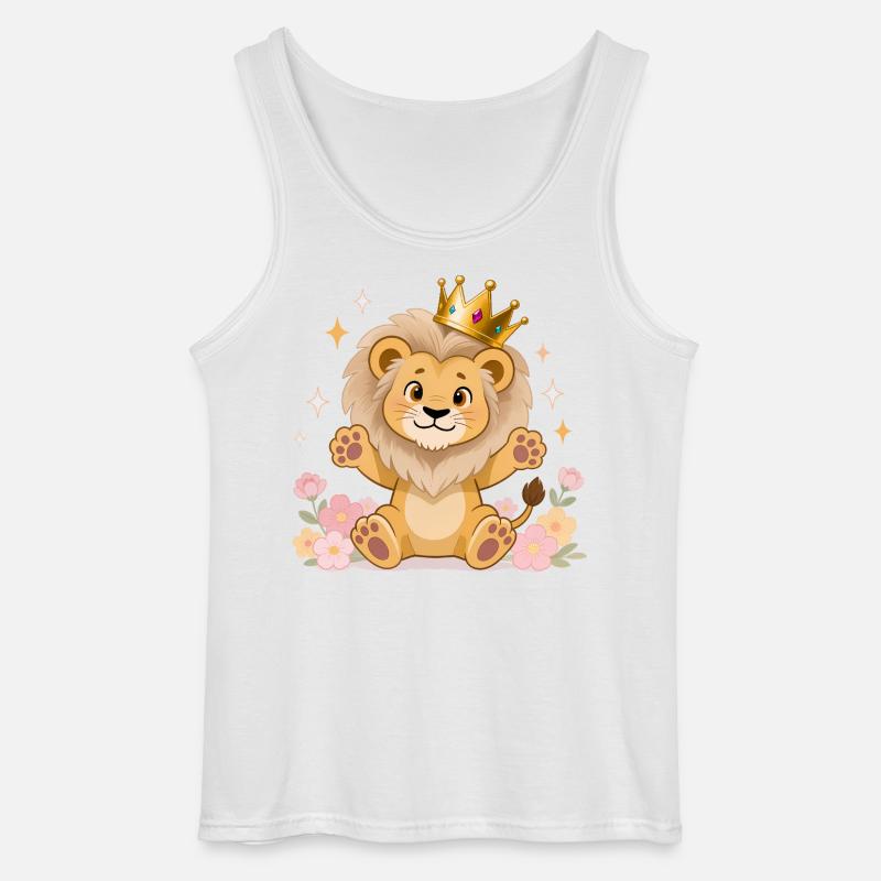 🦁 Löwe mit Krone und Blumen - Gildan Männer Tank Top - Weiß