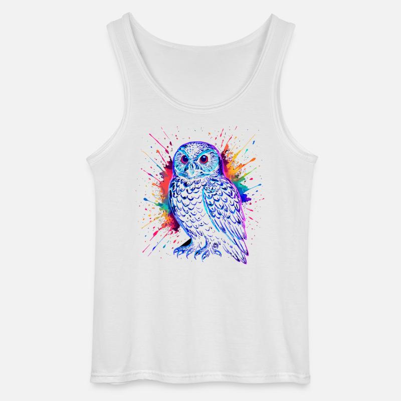 Neon Eule Farb-Splash Kunst Shirt - Gildan Männer Tank Top - Weiß
