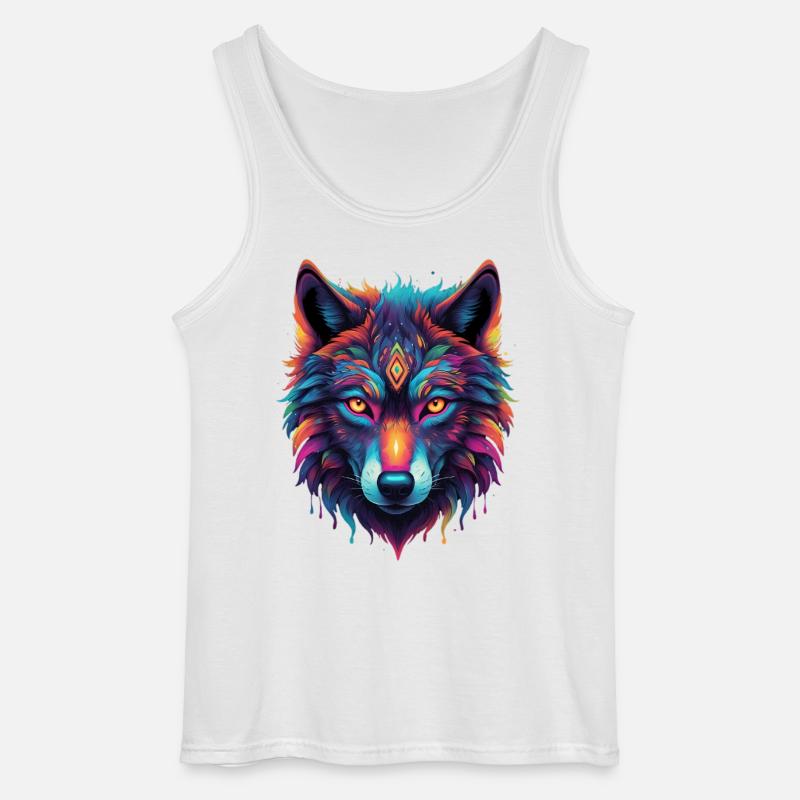 Neon-Wolf Kernmotiv Farbexplosion - Gildan Männer Tank Top - Weiß