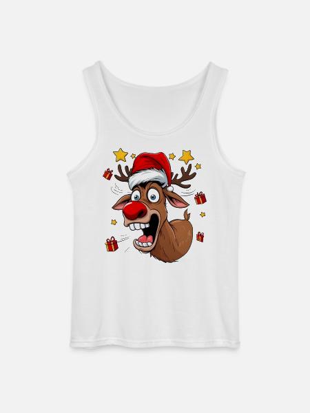 Funny Reindeer Red Nose Funny Crazy - Gildan Men’s Tank Top - white