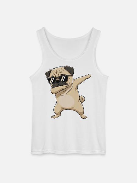 Cool Dabbing Pug Sunglasses Cartoon Art - Gildan Men’s Tank Top - white