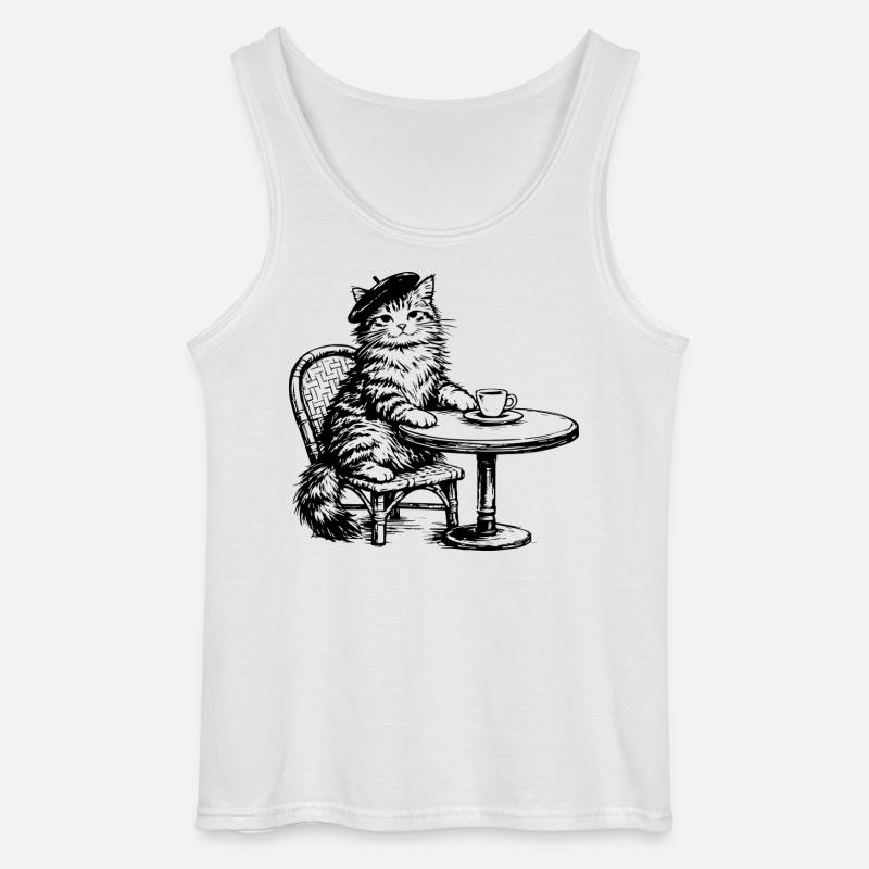 Gatto con Basco al Caffè - Design Retro Vintage - Canotta da uomo Gildan - bianco