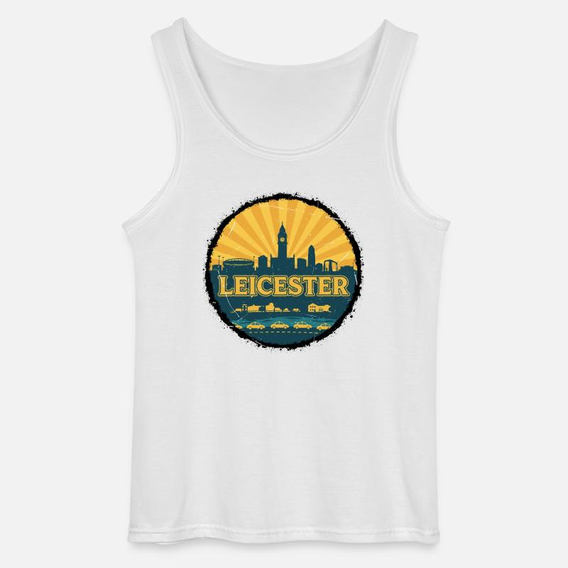 Leicester City Skyline Retro Sunset Abzeichen - Gildan Männer Tank Top - Weiß