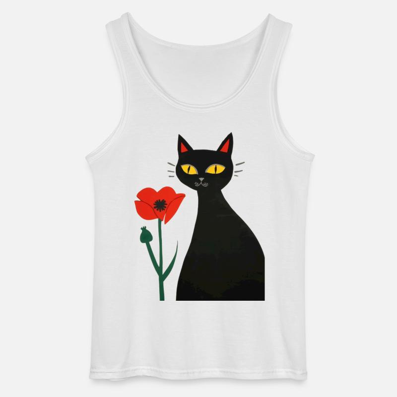 Gatto nero con papaveri - Canotta da uomo Gildan - bianco