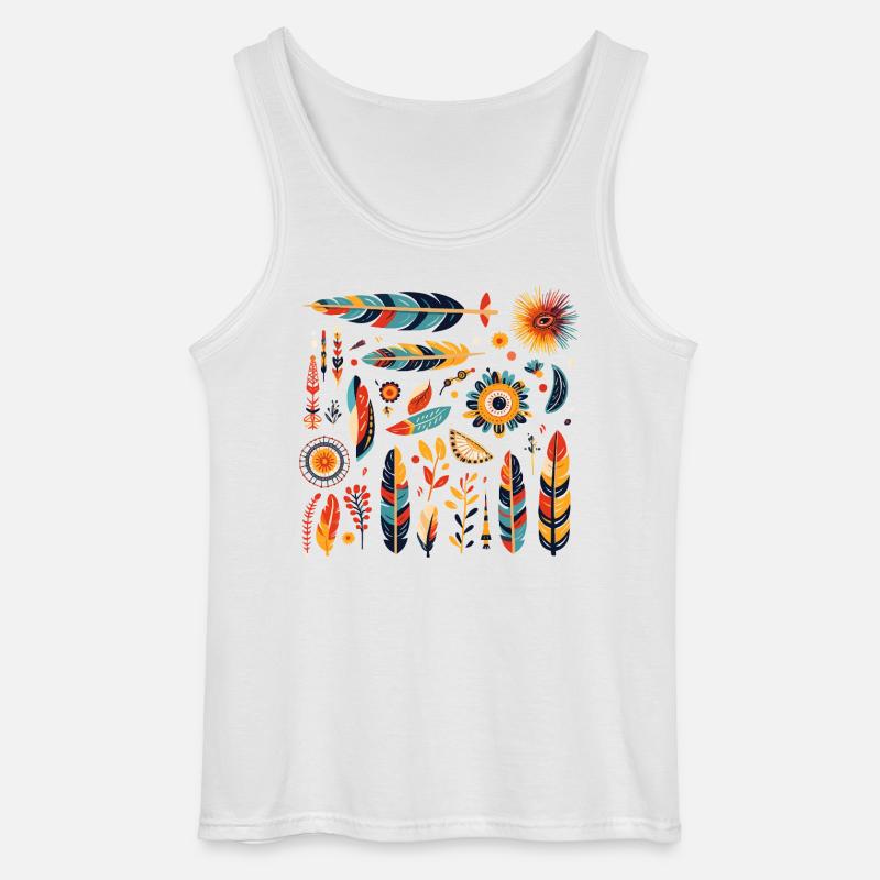 Boho Feather and Flowers Pattern - Gildan Men’s Tank Top - white