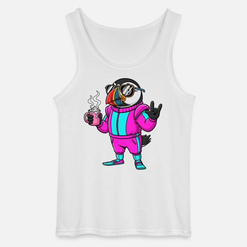 Stylischer Vogel im Ski-Overall mit Kaffee - Gildan Männer Tank Top - Weiß