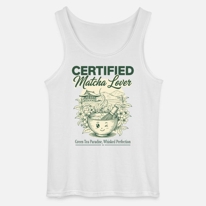 Certificeret matcha-elsker Green Tea Paradise Pisket - Gildan tanktop til mænd - hvid