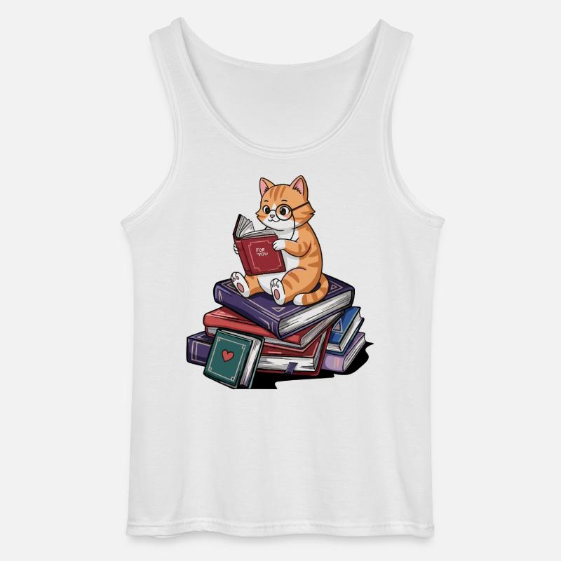 Bücherwurm-Katze Kätzchen liest Bücher Kunst - Gildan Männer Tank Top - Weiß