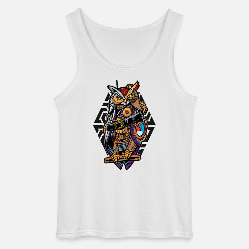 Steampunk-Eule mit Zahnrädern Mystisch Mechanisch  - Gildan Männer Tank Top - Weiß