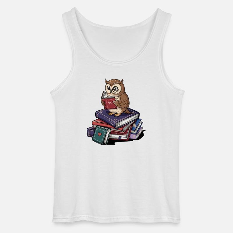 Bücherwurm-Eule-Vogel liest Bücher Kunst - Gildan Männer Tank Top - Weiß