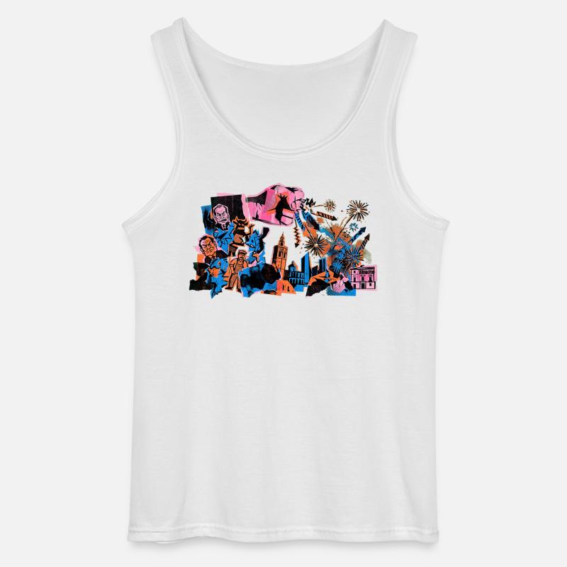 Fallas De Valencia Fireworks Risograph - Gildan Men’s Tank Top - white