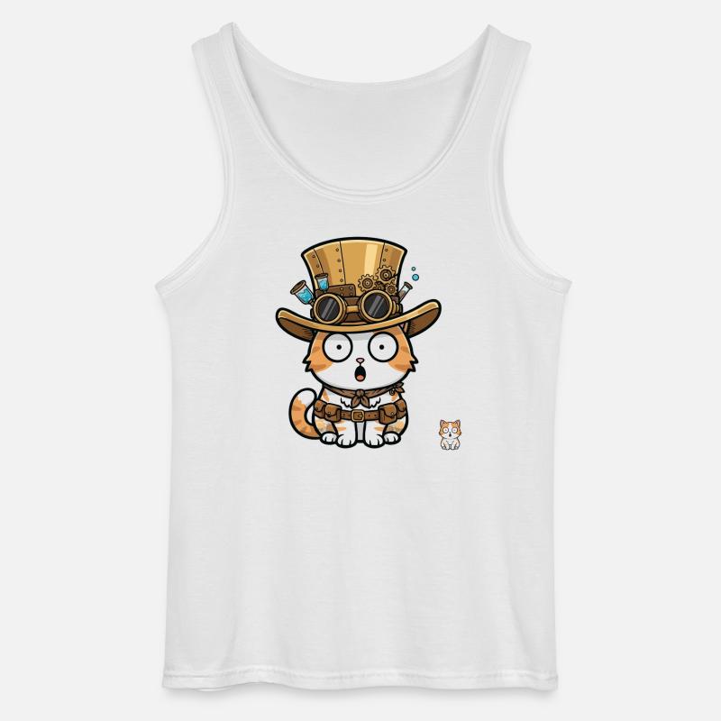 Cat Explorer Steampunk Zylinder-Brille - Gildan Männer Tank Top - Weiß