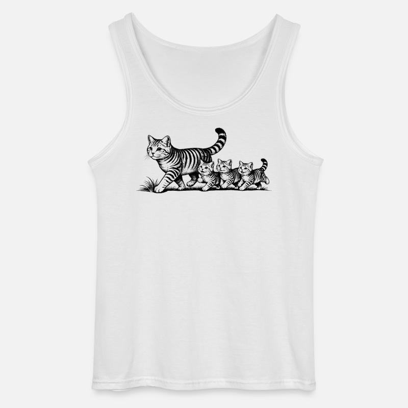 Katzenmutter mit 3 Katzenbabys schwarzweiß - Gildan Männer Tank Top - Weiß