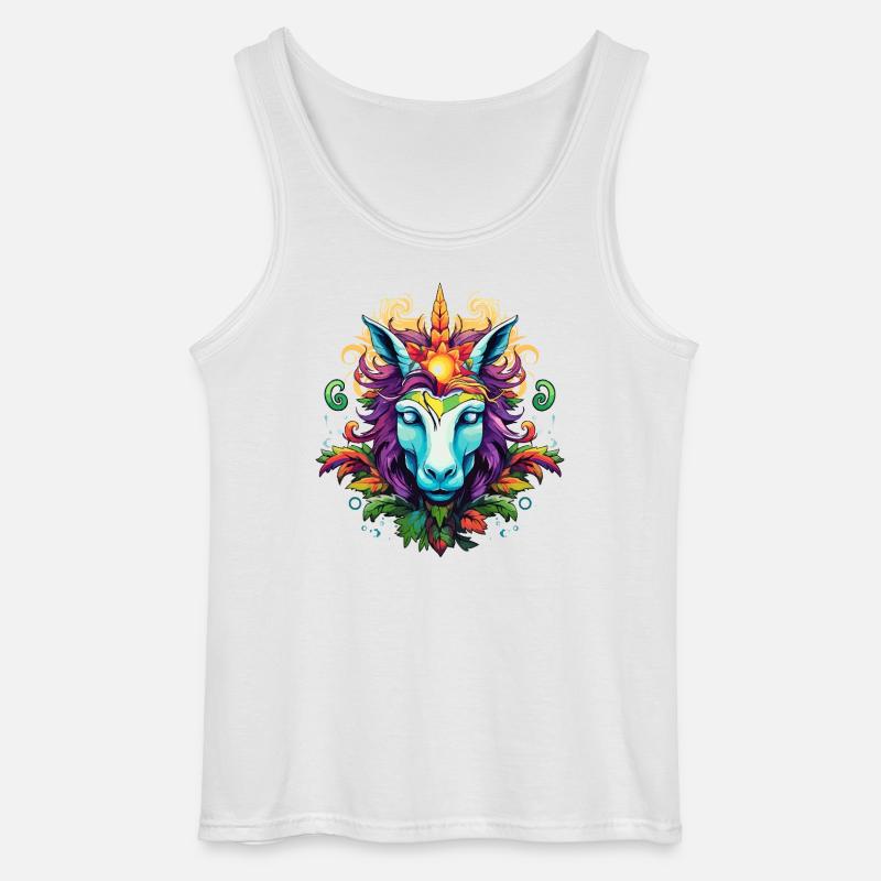 Buntes Einhornporträt mit Blattkrone - Gildan Männer Tank Top - Weiß
