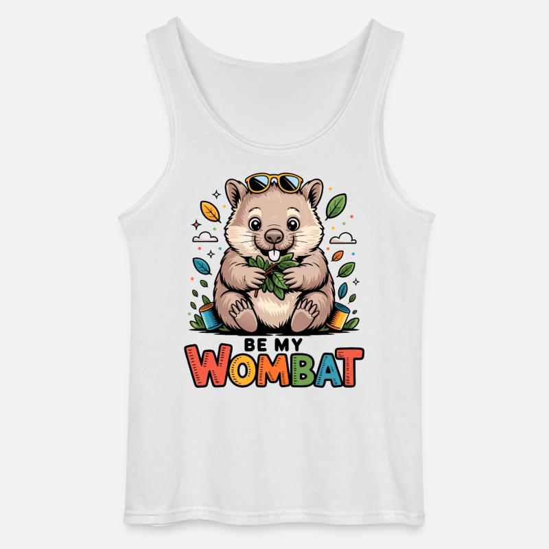 Wombat med blade og solbriller - Gildan tanktop til mænd - hvid