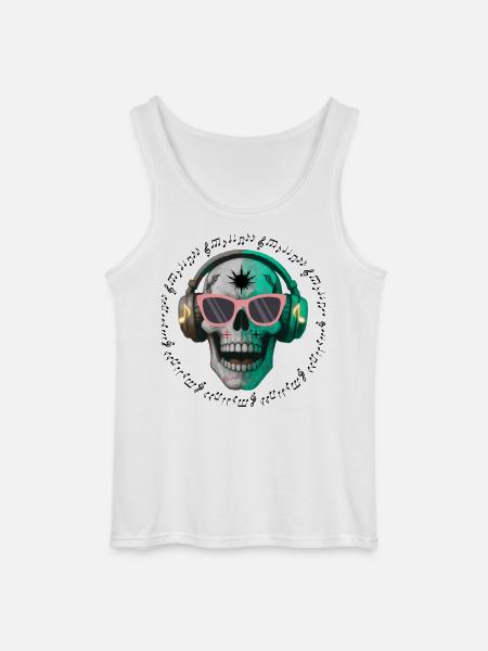 Kranium med hovedtelefon og solbriller t-shirt design - Gildan tanktop til mænd - hvid